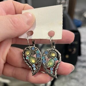 Vintage Green and Blue Leaf Drop Earrings - Women Jewelry